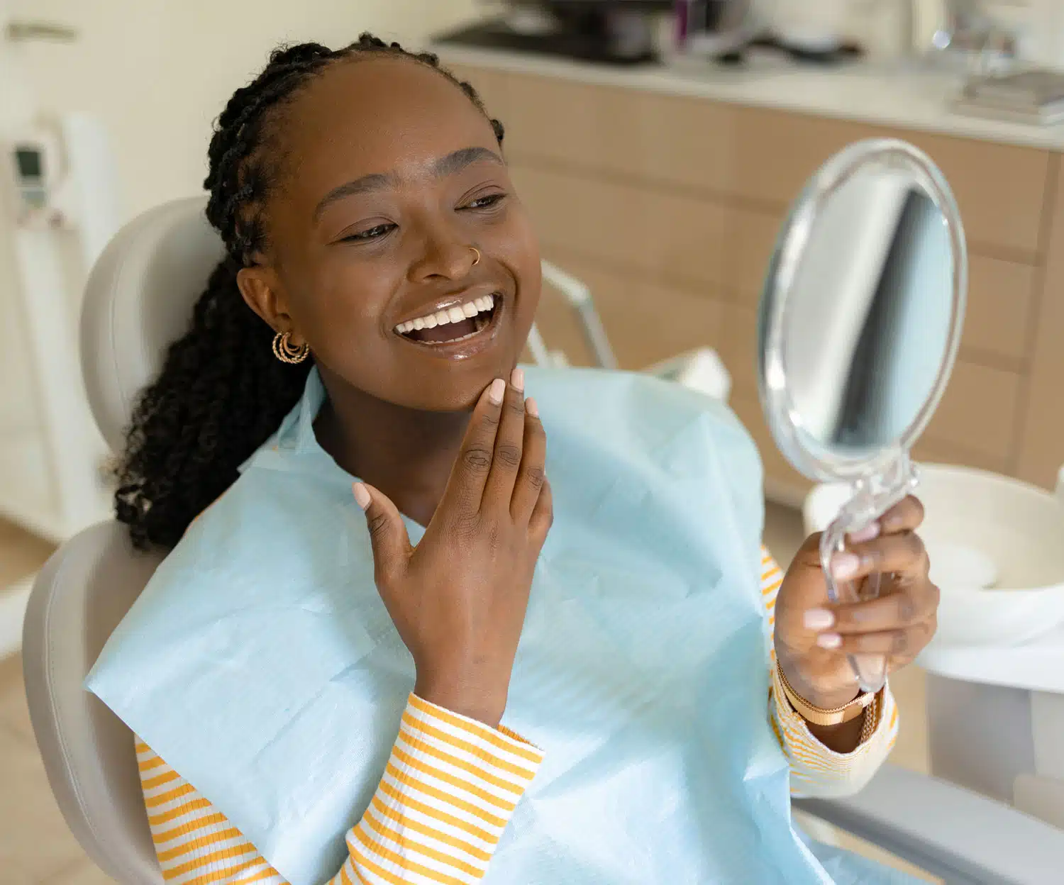 Confident patient receiving dental care in a modern clinic